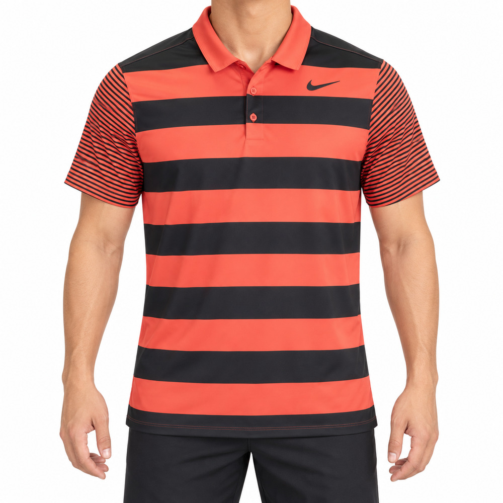 Nike Golf Polo Shirt Mens XL Orange Black Stripe Dri-FIT Performance 833059-852